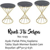 Resim Zigon Brc Rivoli Model Sehpa 3'lü 1049 Düz Siyah Desen Gold Parlak Pirinç Ayak El Yapım 