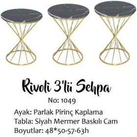 Resim Zigon Brc Rivoli Model Sehpa 3'lü 1049 Düz Siyah Desen Gold Parlak Pirinç Ayak El Yapım 