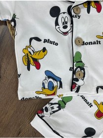 Resim Kruvaze Yaka Önden Düğmeli Rahat Kalıp Yazlık Erkek Bebek Pijama Takımı %100 Pamuk 4bb2 Beyaz 