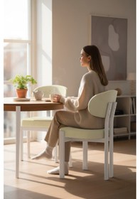 Resim Canisa Dore Serisi 4 Adet Krem Babyface Kumaş Beyaz Metal İskeletli Mutfak Sandalyesi Krem Sandalye Ayaklar Beyaz 