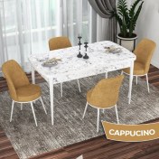 Resim Canisa Concept Kor Serisi, Beyaz Mermer Desen 70X114 Açılabilir Mutfak Masası Takımı, 4 Sandalye 
