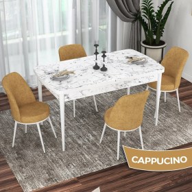 Resim Canisa Concept Kor Serisi, Beyaz Mermer Desen 70X114 Açılabilir Mutfak Masası Takımı, 4 Sandalye 