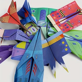 Resim 32 yaprak/16 renkli kağıt - El yapımı yaratıcı uçak origami, yerleşik kırışım çizgileri, 3D origami kılavuzu DIY rehberi, bilgi oyunu düşünme eğitimi - Noel ve doğum günü için en iyi hediye 