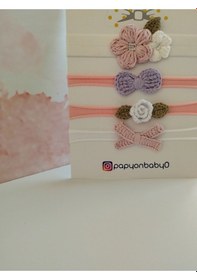 Resim Papyonbebek0 4'lü Set Örgü Motifli Saç Bandı - Çok Renkli - Organik & El Yapımı Çok Renkli 