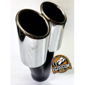 Resim Egzozcum 60 Mm. Krom Eşit Yuvarlak (Dual) Önü Kesik Paslanmaz Sessiz Egzoz Eksoz Ucu 
