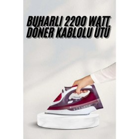 Resim Yüksek Buhar Güçlü Kırmızı Buharlı Ütü 2200W Seramik Tabanlı 