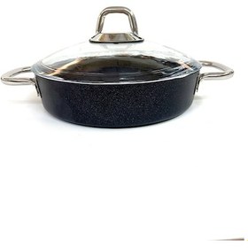 Resim Çelik Kulplu Titanyum Granit Basık Karnıyarık Pilav Tenceresi 30 Cm Siyah 