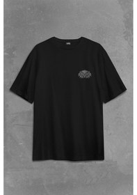 Resim Black Oversize T-shirt Eagles Fly Alone Kartallar Yalnız Uçar Sırt Ön Baskılı Oversize Tişört 001 