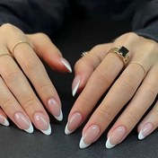 Resim [24 adet Şık Fransız Almond Basınçlı Tırnak] 24 adet Şık Fransız Almond Basınçlı Tırnak Seti, Karışık Renkli Parlak Bitiş, Orta Boy Tam Kaplama Sahte Tırnak Kadınlar ve Kızlar Günlük ve Tatil Giyim için 