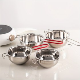 Resim 1 adet Paslanmaz Çelik Çikolata Eritme Tenceresi, Yanmaz Saplı - 450ml/650ml Çift Kazan Çikolata, Şekerleme, Mum, Sabun ve Yağ Isıtma için - Temel DIY Pişirme Aracı & Mutfak Aksesuarı, Elektrik Gerektirmez, Mutfak Isıtma Temelleri | Şık Paslanmaz Tasarım | Dayanıklı Mutfak Aracı 