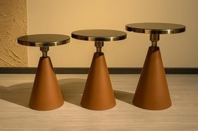 Resim Bronz Kaplama Üst Ayna ve Kahverengi Metal 3’lü Modern Yan Sehpa Seti 