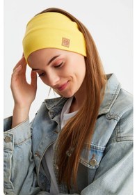 Resim Kadın Pamuklu Kaşkorse, Kaymaz, Terletmez, Ultra Hafif, Spor Saç Bandı Bandana - Tek Ebat / Sarı Sarı 