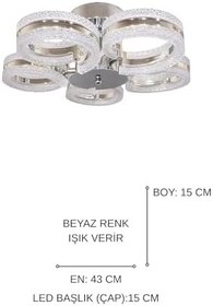 Resim Ecrin 5li Plafonyer Krom Led Avize Kristal Görünüm Beyaz Işık Enerji Tasarruflu Oturma Odası Yemek Odası 