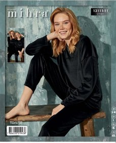 Resim Mihra 13111-11 Kadife Siyah Kadın Pijama Takımı Çok Renkli 