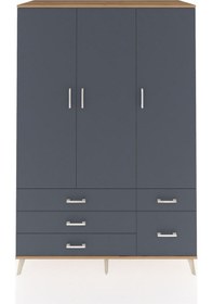 Resim Kronos Dolap 5 Raflı 5 Çekmeceli Tek Askılı 132x59x195 Çam-antrasit/antrasit Antrasıt/antrasıt 