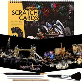 Resim Çeşitli Şehir Serisi Gökkuşağı Oyma Albümü - Renkli Şehir Serisi Kazıma Kitabı, DIY Çizim Kağıdı, Doğum Günü/Tatil Hediyesi İçin En İyi Seçim 