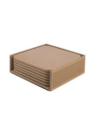 Resim Bardak Altlığı,6 Lı Set,masaüstü Kare Cup Coaster,vegan Suni Deri,11x11 Cm.,vizon 