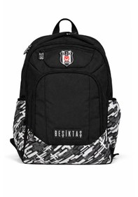 Resim Beşiktaş Lisanslı Çok Bölmeli Sırt Çantası - Su İtici Kumaşlı Desenli Laptop Okul Çantası Siyah - Beyaz - Gri 