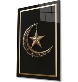 Resim Ay Yıldız Cam Tablo Modern Ev Ofis Salon Hediyelik Büyük Tablo Duvar Dekoru 