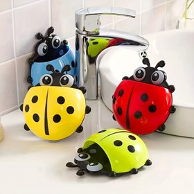 Resim 1 adet Şirin Ladybug Kartoyn Duvar Monte Diş Fırçası Tutucu, Plastik Sökümsüz Banyo Organizatörü ile Suction Kup, Diş Macunu ve Yüz Yıkama için Yaratıcı Depolama 
