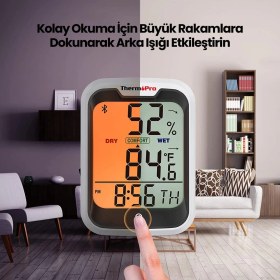Resim Thermopro TP358 Telefon Kontrollü, Saatli, Takvimli, Iç Mekan Sıcaklık ve Nem Ölçer Termometre 