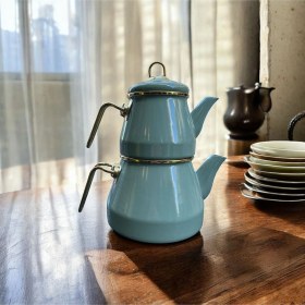 Resim Taşev Robin Emaye Çaydanlık Takımı Yeşil Yeşil 