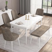 Resim Canisa Concept Are Serisi 80 x 132 cm Açılabilir Benchli Mdf Beyaz Mutfak Masa Takımı 4 Sandalye 1 Bench 