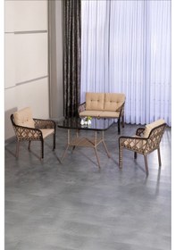 Resim Lumisgarden Neva Rattan Bahçe Takımı 2+1+1 +masa Kahverengi 