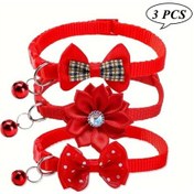 Resim Willowhaven Kırmızı Çanlı Çiçek Desenli Ayarlanabilir Kedi Ve Köpek Tasması 3'lü Set 