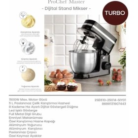 Resim Schafer Prochef Master Digital Hamur Yoğurma Makinesi Stand Mikser Paslanmaz Çelik Kase 
