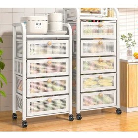 Resim 4 Katlı Metal Beyaz Çekmeceli Patates Soğan Sebze Meyve Sepeti Sebzelik 1003-cn 