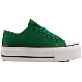 Resim Benetton Yeşil Kalın Taban Kadın Keten Spor Ayakkabı Bn 30935 