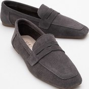 Resim Morne Füme Süet Hakiki Deri Kadın Loafer Ayakkabı Füme 