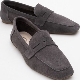 Resim Morne Füme Süet Hakiki Deri Kadın Loafer Ayakkabı Füme 