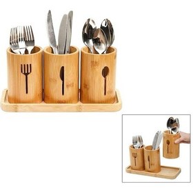 Resim Bambu Kaşıklık 3 Bölmeli Tezgazüstü Kaşıklık 