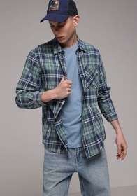 Resim Regular Fit Shirt Neck Ekoseli Erkek Yeşil Uzun Kol Gömlek Colin's