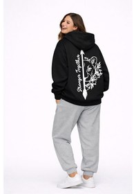 Resim Stronger Together Yazılı Aslan Kaplan Baskılı Beyaz Sevgili Kombi Siyah 