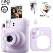 Resim Fujifilm Instax Mini 12 Lila Fotoğraf Makinesi - Kıskaçlı Resim Standı ve Silikon Kılıf Seti 