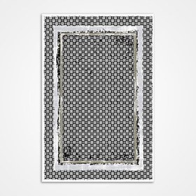 Resim Serenity Siyah Çerçeveli Modern Geometrik Etnik Desenli Boho Makinada Yıkanabilir Hav Toz Vermez Leke Tutmaz Kaymaz Taban Dijital Makine Baskı Halı Oturma Odası Salon Yolluk Koridor Mutfak Halısı 