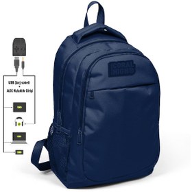 Resim Coral High Lacivert İlk ve Ortaokul Sırt Çantası - Usb ve Aux Çıkışlı 