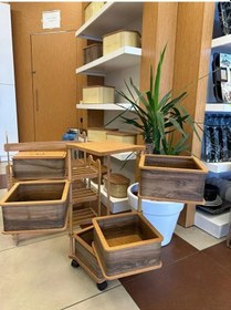 Resim Ahşap Kare Sebzelik 4 Katlı Yana Açılır Kahve Patates Soğan Tekerlekli Sebzelik Kahverengi 