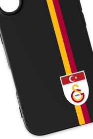 Resim Galatasaray Parçalı Şerit Bayrak Arma Siyah Silikon Telefon Kılıfı - iPhone 16 