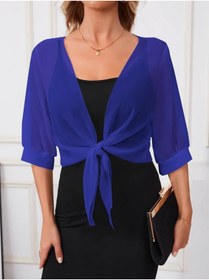 Resim moda wanilia Kadın Truvakar Kol önden Bağlamalı Kısa şifon Bolero Ceket 