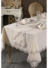 Resim Rua Fransız Dantelli Keten Yemek Takımı - 26 Parça Cappucino Kahverengi 