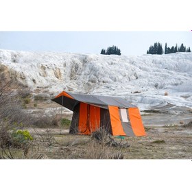 Resim Oba Çadır - 2 Oda + Mutfaklı Kamp Çadırı 4-6 Kişilik Kapı Sineklikli Turuncu - Gri 
