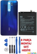 Resim Genos Xiaomi Redmi Note 8 Pro Arka Cam Kapak Batarya Pil Kapağı Mavi + Pil Batarya Bm4j + Montaj Set 