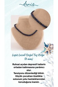 Resim Deniz Doğal Taş Sertifikalı Lapis Lazuli ( Taşlar) Doğaltaş Kolye 6 Mm M231 