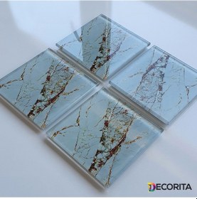 Resim Cam Bardak Altlığı 4'lü Takım Gold Detaylı Beyaz Mermer Görünüm Beyaz 