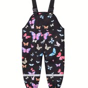 Resim JOMAKE Gençlerin Ayarlanabilir Askılı Tulumları Canlı Kelebek Baskılı - Siyah, Nefes Alabilen Yağmurluk Pantolonları Erkek ve Kız Çocukları İçin, Tüm Mevsim Rahat Oyun Giyimleri, Gençlerin Yağmurluk Giyimleri, Canlı Gençlerin Tasarımı, Rahat Genç Giyim 