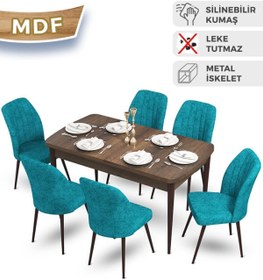 Resim Canisa Concept Mun Serisi Mdf Barok Mutfak Masa Takımı Turkuaz Sandalye 6 Adet 